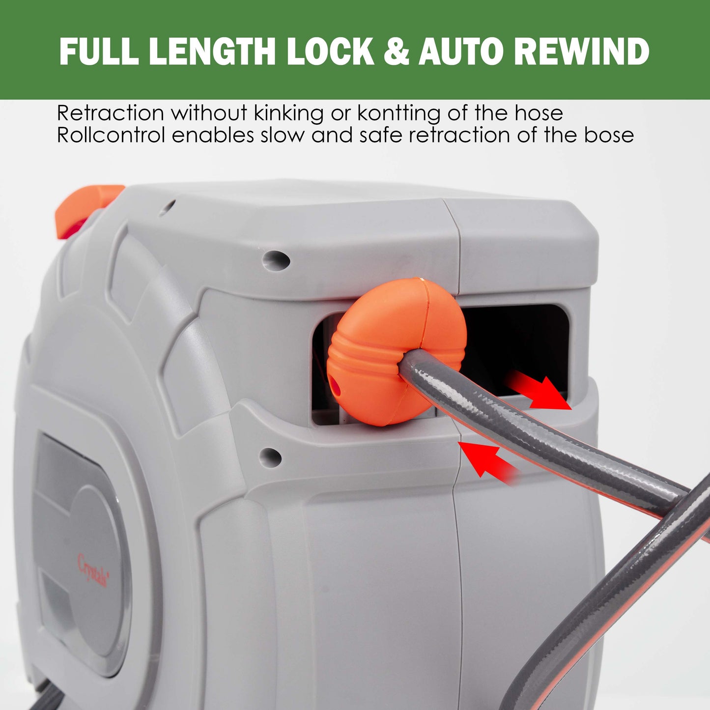 Hose Reel – Wall Mounted Hose Reels for Garden, Retractable, Auto Lock & Auto Rewind Pipe 180°, Includes Wall Fixings & Ready for Outdoor Use with Nozzle, Accessories, Grey