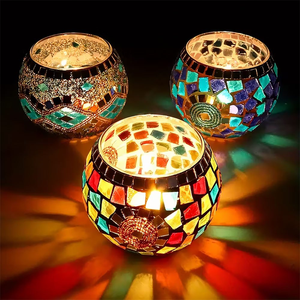 Mosaic Glass Tealight Holders – Three-Piece Set - product view 1