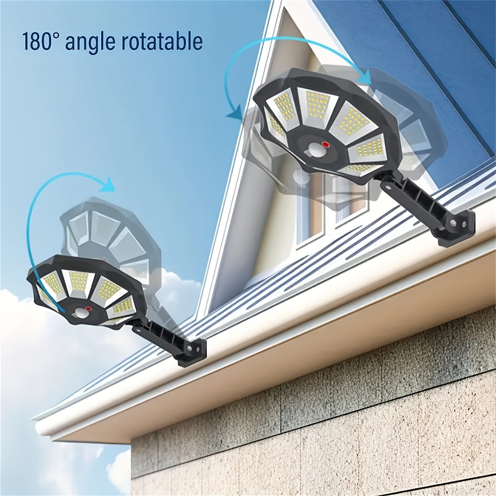1/2pcs Solar Motion Sensor Lights, 168LED Solar Street Lights, 3 Lighting Modes Courtyard Lights with Remote, 180 ° Adjustable Floodlights, Wide-angle Lighting, for Commercial Street, Gardens, Paths, Garages, Parking Lots Lighting