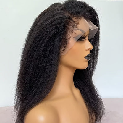 13x4 Lace Front Wig Human Hair – Yaki Straight 4C Kinky Edges, Transparent Lace, Pre-Cut Natural Hairline with Curly Baby Hair, Wigs for Black Women (50.8cm–60.96cm)