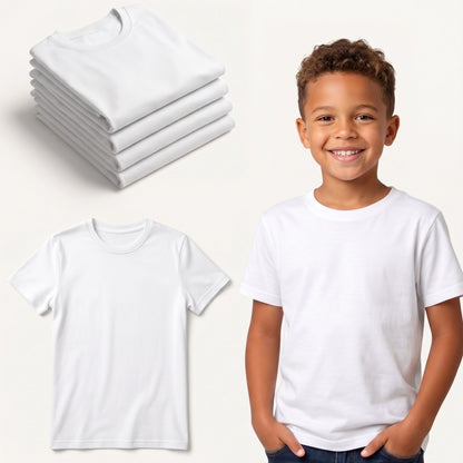 5 Pack Kids White T-Shirt Ages 5-13 Years - Soft Kids Cotton Blend T-Shirt - Stretch Kids Tops for any Occasion - Durable Comfort Fit Kids Clothes Boys & Kids Clothes Girls - Kids Tees Local UK Shipping