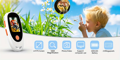 500X Magnification Handheld Digital Microscope, 2-Inch IPS Screen, 8 Adjustable 3-Level LED Lights, Suitable for Electronic Maintenance/Biological Observation, Compatible with Windows And Mac OS Computers