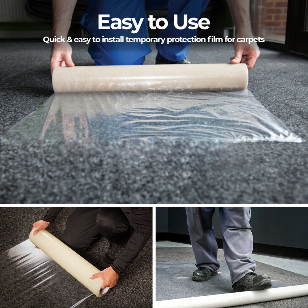 1Roll Self Adhesive Clear Carpet Protector Film Temporary Protecting Floor Dust Sheet Cover, Stairs Home Office Hotel Floor Carpet Protector Roll, Home Renovation Furniture Covering Film, 60cm*100m
