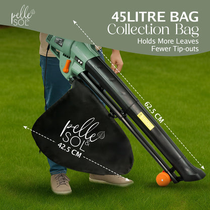 3300W Corded 3-in-1 Leaf Blower Vacuum Mulcher with 45L Bag, 12m Cable & Wheels for Garden Yard Patio