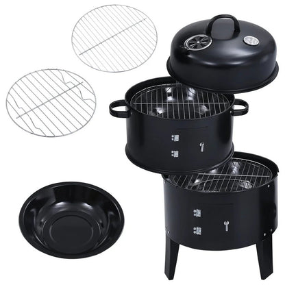 1pc Black 40x84cm Dual Access Outdoor Smoke Grill with 37cm Diameter, Perfect for Party, Family Dinner, and Outdoor BBQ – Durable Iron Construction, Efficient Heat Distribution, Convenient Charcoal Addition, Versatile Smoking Grill | Dual Access Grill | E