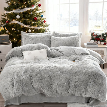 Water Mink Plush Super Soft and Thicken Autumn and Winter Bedding Set, Plush Comfortable Warm Duvet Cover Pillowcases Three-piece Set, Available in Various Colors, Down Duvet Cover, Zipper Closure Design, Single/Double/King/Super King