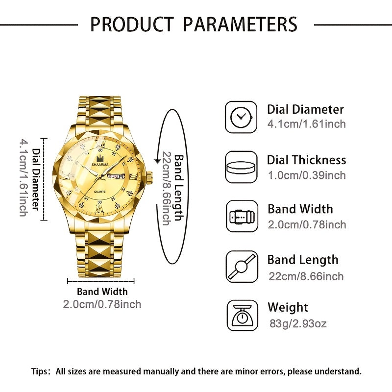 1 New Stainless Steel Band Men'S Quartz Watch Roman Numeral Dial Inlaid with Rhinestones Date Calendar Trendy Fashion Easy Brand Luxury Luminous Sports Leisure Life Travel Business Multi-Function Watch Birthday Gift Holiday Gift Gift Ideal Choice