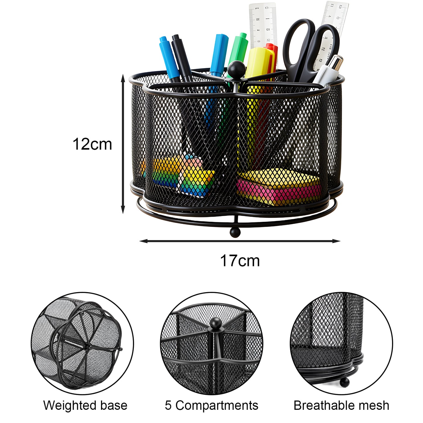 Kitchen Utensil Holder 360° Rotating Utensil Holder 18.29 X 12.95cm Large Metal Utensil Organizer 5-Compartment Metal Utensil Caddy Rotatable Cutlery Holder for Kitchen Dining Tables Kitchen Utensil Organizer Metal Flatware Caddy Countertop Utensil