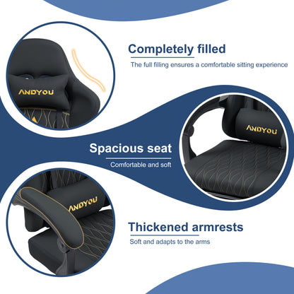 ANDYOU Gaming Chair with Footrest, Reclining PU Leather Ergonomic Chair, Dual-Use Computer Chair for Gaming and Office