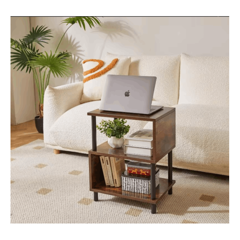 Modern Side Table with Storage - Small End Table/Nightstand, Assembly, -Shaped & Particleboard, Bedside Table for Bedroom/Living Room