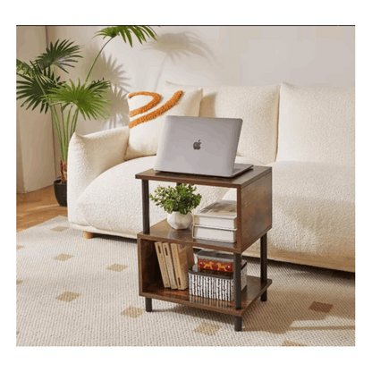 Modern Side Table with Storage - Small End Table/Nightstand, Assembly, -Shaped & Particleboard, Bedside Table for Bedroom/Living Room