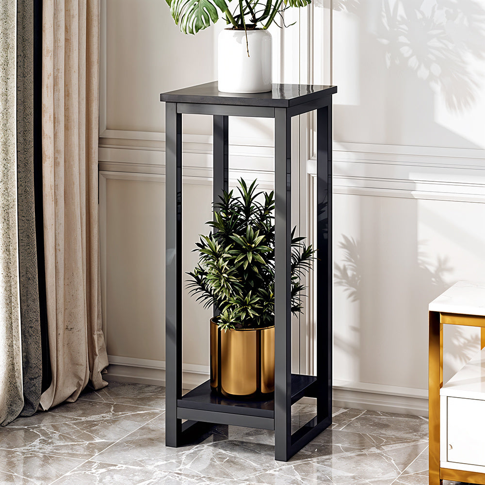 1 Pack, 2-Tier Versatile Metal Plant Stand - Space-Saving Indoor/Outdoor Multi-Layer Potted Plant Rack - Ideal Home Decoration Organizer for Living Room, Balcony, and Bedroom with Sturdy Construction and Easy Assembly - Black/White