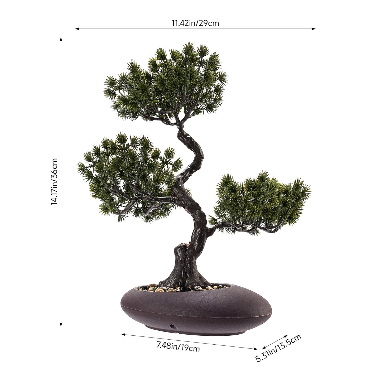 1pc Artificial Pine Bonsai Ornament, Simulation Welcome Pine Fake Plant in Matte Dark Brown Pot, Retro Curved Trunk Faux Greenery, Tabletop Desktop Decor for Shop Front Desk & Home Decor