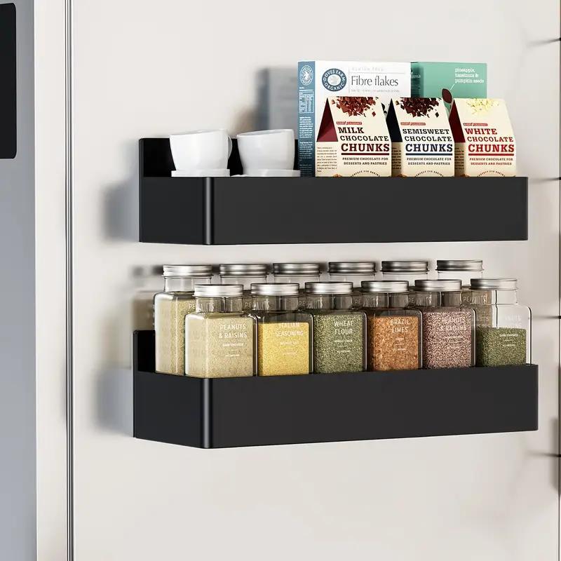 2-Pack Large Magnetic Plastic Storage Baskets, Suitable for Fridge, Microwave and Washing Machine - Multifunctional Kitchen Organizer with Spice Rack Holder on Refrigerator Side Panel Gap, Fridge Organizers And Containers, Fridge Storage, Fridge Accessori