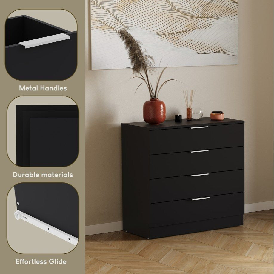 Vida Designs Trega 4 Drawer Chest of Drawers Space-Saving Storage Smooth Glide Drawers Bedroom Furniture