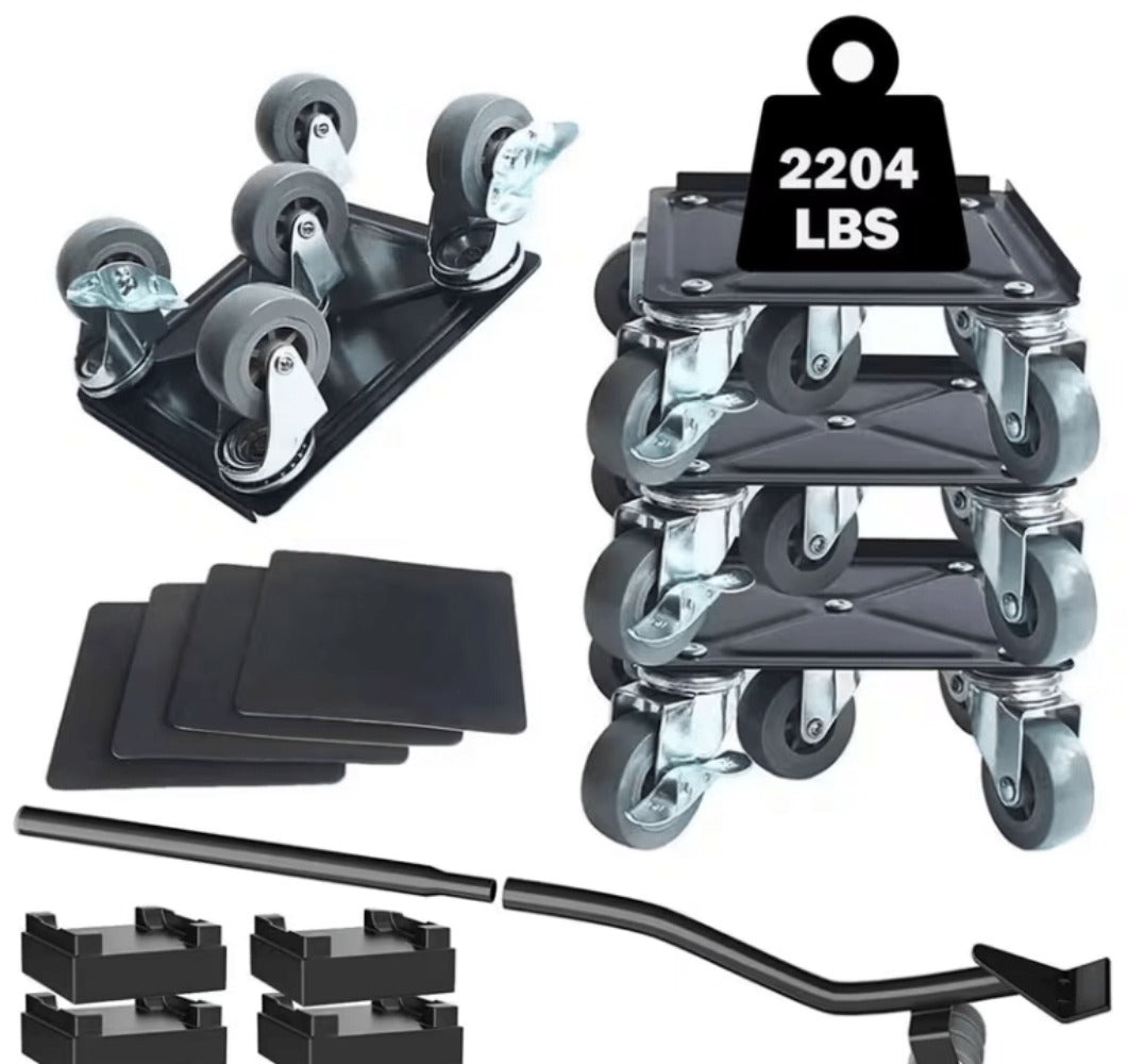 Furniture Moving Wheels Set with Pry Bar & Pads – 360° Universal Swivel Rollers with Brake for Moving Sofas, Beds, Fridges, Washing Machines & Heavy Appliances on Wood, Laminate & Carpet