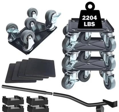 Furniture Moving Wheels Set with Pry Bar & Pads – 360° Universal Swivel Rollers with Brake for Moving Sofas, Beds, Fridges, Washing Machines & Heavy Appliances on Wood, Laminate & Carpet