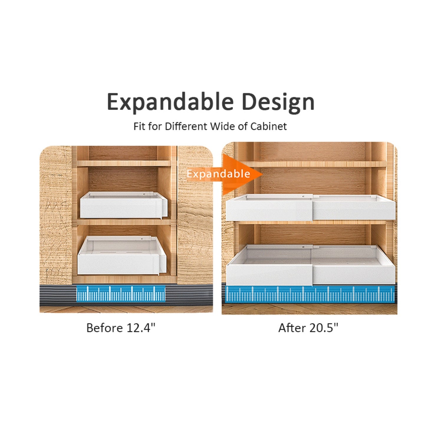 Pull Out Cabinet Organizer, Adjustable Expandable Slide Out Drawer, Roll-Out Sliding Drawer Organiser Shelf for Kitchen & Bathroom Storage,Easy Installation with Adhesive Film