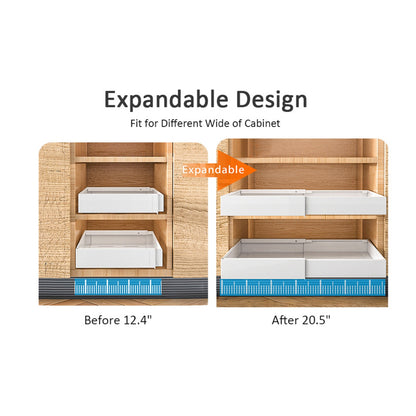 Pull Out Cabinet Organizer, Adjustable Expandable Slide Out Drawer, Roll-Out Sliding Drawer Organiser Shelf for Kitchen & Bathroom Storage,Easy Installation with Adhesive Film