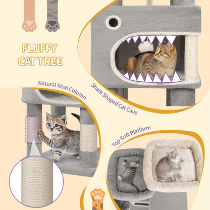 [Multi-Level Cat Tree] HZUANERI 180cm Multi-Level Cat Tree | 8 Scratching Posts, 3 Platforms, 2 Dens, Basket & Plush Balls - Durable Sisal Rope for Indoor Cats of All Sizes, Space-Saving Design for Climbing, Resting & Play, Cat Climbing Tower, Pet Activit