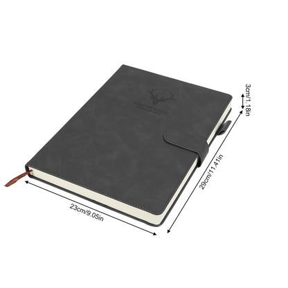 A4 Magnetic Snap Notebook - 400 Page Thick Lined Notepad, Soft Leather Cover - Durable Business & Office Diary for Work Meetings & Professional Recording