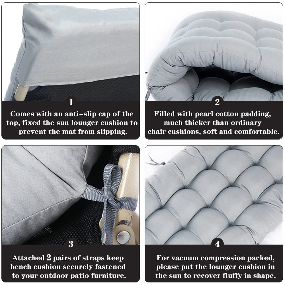Garden Bench Cushion Chair Cushion, Sun Lounger Cushion Pads 160*50*8cm Thick Garden Recliner Chair Replacement Anti-Slip Cushion Sunbed Cushion 2 3 Seater Seat Pad for Porch Swing Patio Lawn Various Colour Options
