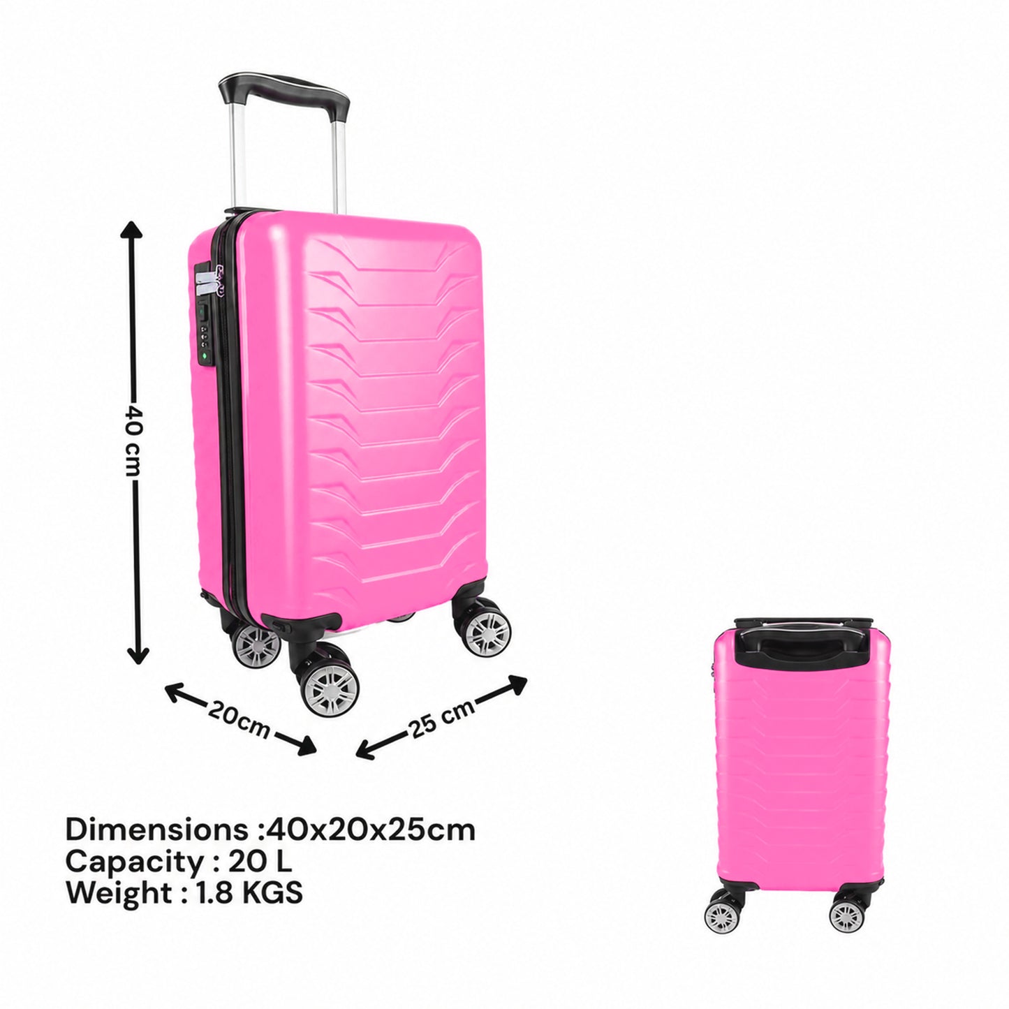 Direct Luggage Underseat Cabin Case 40 x 25 x 20 cm RyanAir Approved Size with Combination Lock and Detachable 360° Wheels T-HC-US-1627