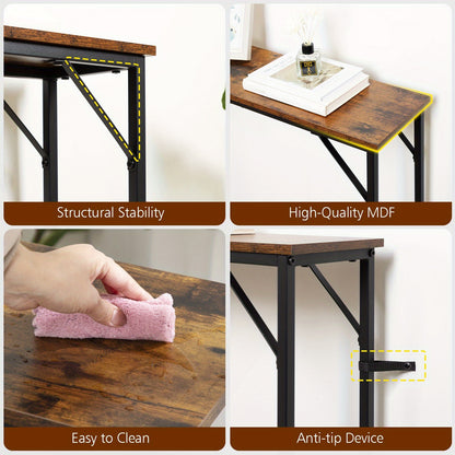 AMHANCIBLE Console Table with Charging Station, Narrow Sofa Table, 1 AC Socket & USB Ports, Entrance Table, Narrow Side Table for Living Room, Metal Frame, Brown