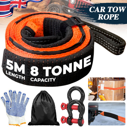Heavy Duty Tow & Recovery Rope Set for Off-Road & SUVs, Off-Road Recovery Rope Kit, High Strength with 2* Hooks & Storage Bag, Gloves - Essential for for SUV, Truck, Car, Camping, Overlanding & Emergency Vehicle Rescue. Best Value Emergency Towing Solutio