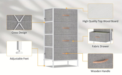 4-Drawer Chest Of Drawers with Metal Frame & MDF Wooden Top, Adjustable Feet, Anti-Tip Safety, Spacious Storage Unit for Bedroom Or Living Room (45x30x91cm/ 17.7x11.8x35.8inch)