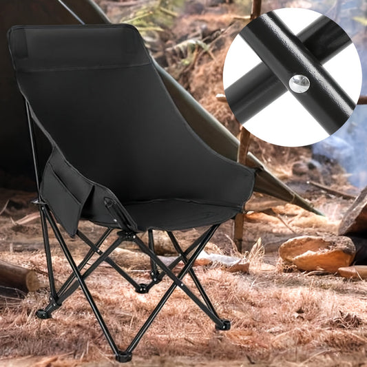 The Sporty Folding Chair, High-back Moon-shaped Camping Chair, Portable Large Travel Barbecue Chair with Storage Pocket Stool Is Suitable for Travel, Outdoor Fishing, Hiking, Garden Outyards, Etc. It Is a Great Summer Gift and Spring Break Gift
