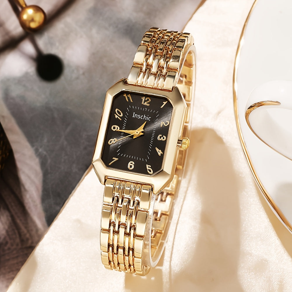 6pcs Exquisite Charming Women'S Quartz Watches, Square Dials, Heart Pendant Jewelry Set, Best Choice for Women'S Gifts, Year-Round Wear, Suitable for Any Occasion Wear/Gifting