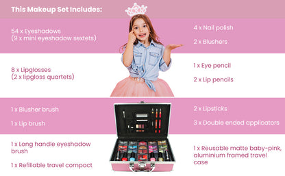 Love Urban Beauty Hot Pink Makeup Vanity Case – 82pcs Vegan Makeup Kit for Teens and Women with Eyeshadow, Blusher, Lipsticks and Nail Products – Fun Travelling Makeup Cosmetics Vanity Case for Girls