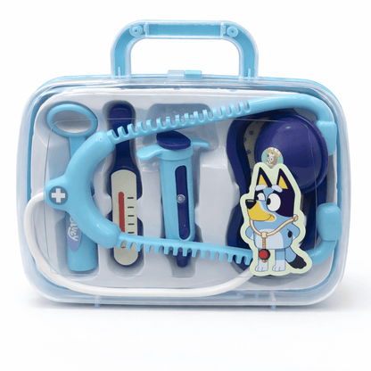 5 Pcs Bluey Medical Case for Kids – Doctor Toy Set with Stethoscope, Thermometer, Syringe & More | Pretend Role Play Kit | Portable Light Blue Carry Case | Ages 3+