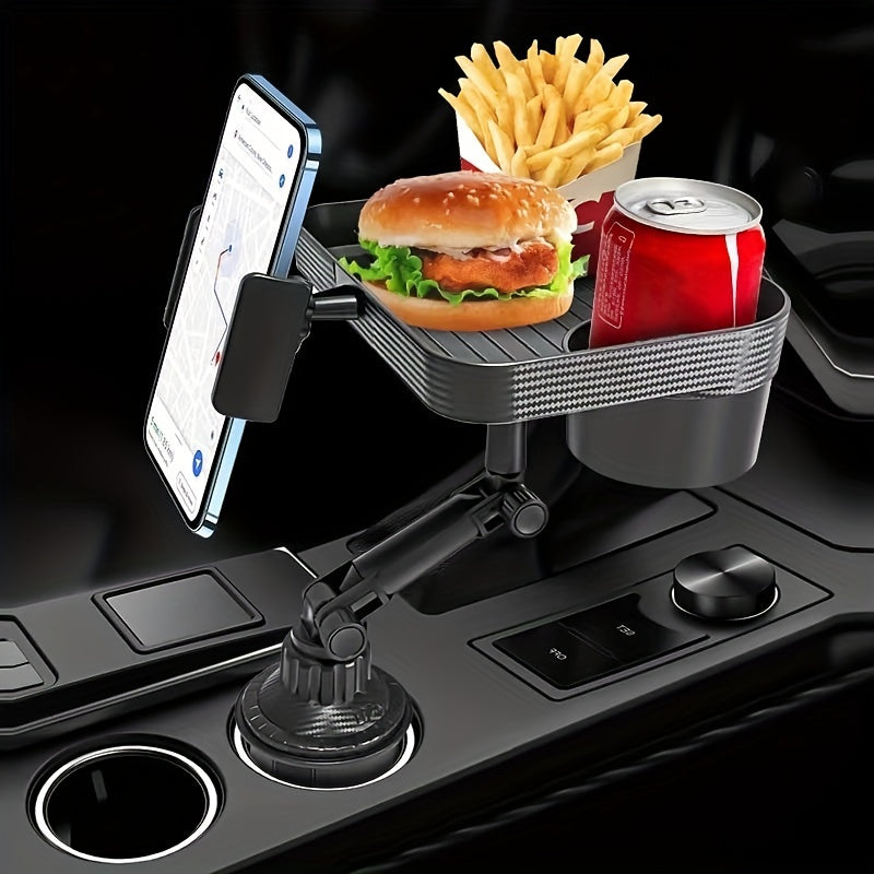 3-in-1 Car Cup Holder Tray with Phone Mount - Space-Saving Drink & Food Organizer for Vehicle Interior
