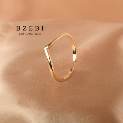 18K Gold Plated 2pcs V-Shaped Ring Jewelry Set, Fashionable Elegant Minimalist Adjustable Women's Birthday Christmas Mother's Day Valentine's Day Gift with Gift Box 726r+727r