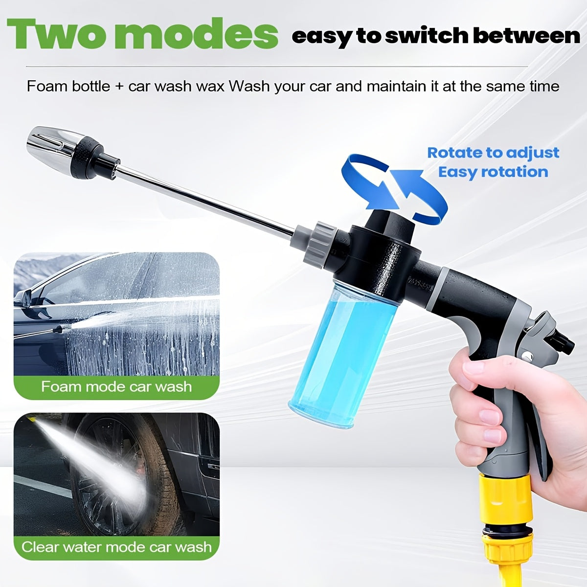 High-Pressure Car Wash Spray Gun With 360° Sprayer Nozzle, Detachable Soap Dispenser, Anti-Slip Grip And Extended Wash Gun, Ideal For Car Cleaning And Garden Watering Applications, Without Battery