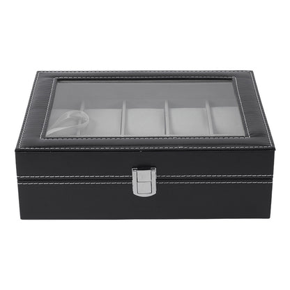 Watch Box for Men, 10 Slot Watch Case With Removable Watch Pillows, Watch Display Box with Glass Lid, Large Watch Holder for Jewelry and Watch Storage for Men Women, Ideal for Christmas Gift