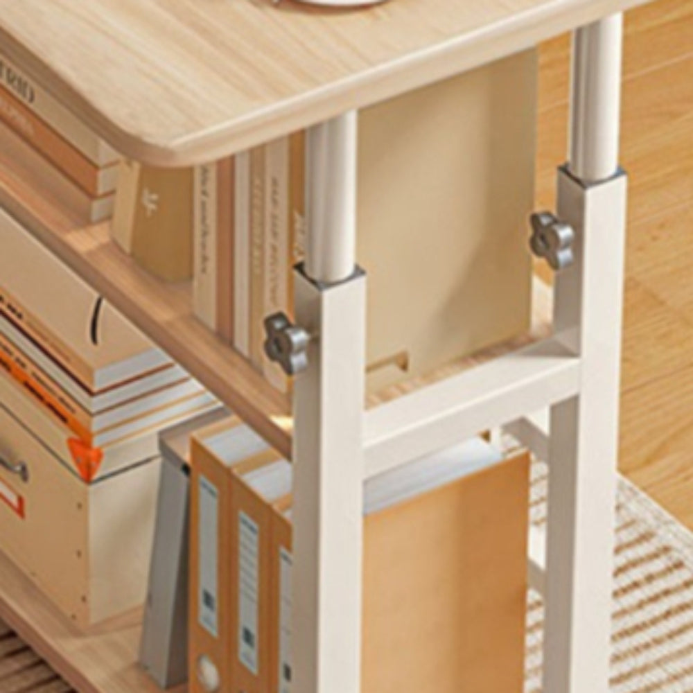 Multi-Purpose Sofa Side Table, 3-Tier Desk, Study And Reading Table, Laptop Desk, Movable Workbench with Storage Shelf, Height-Adjustable, Movable Dining Table, Bedside Table, Study Table, Home Bedroom Office Desk, 14.6*23.6*23.6-35.4 Inches