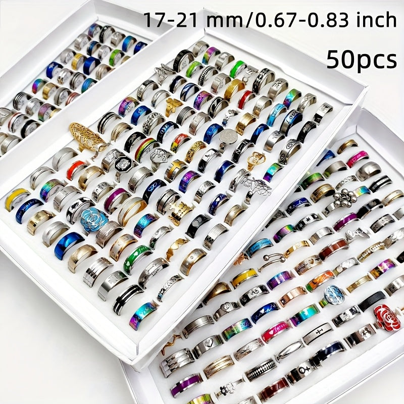 Wholesale Men'S Jewelry Set Fashion Mix Style 50pcs/Lot Stainless Steel Ring for Men Gift