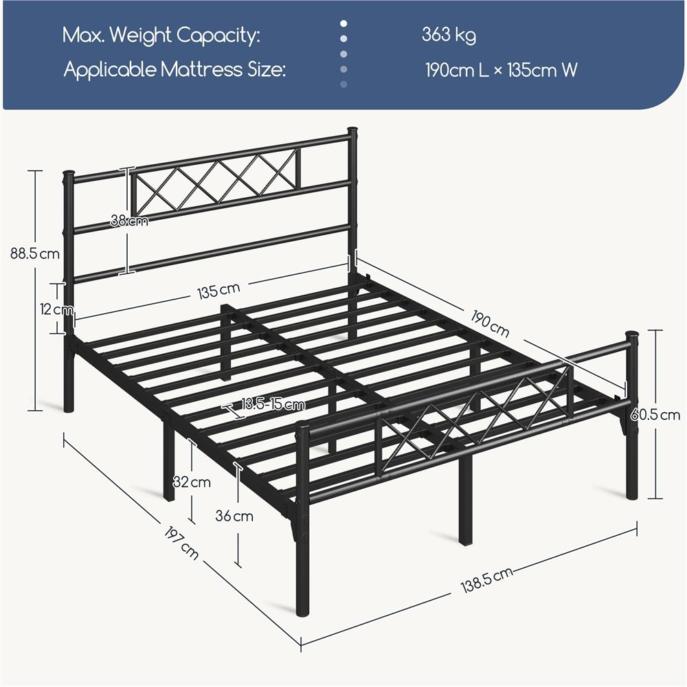 Costoffs Metal Bed Frame Metal-Framed Bed Base with Storage, Bed Foundation for Small Space, Easy Assembly Bed Foundation with Cross-design Headboard and Footboard for Bedrooms, Single/Double/king, Black/White/Pink