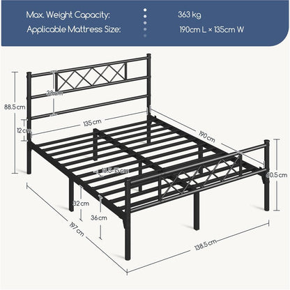 Costoffs Metal Bed Frame Metal-Framed Bed Base with Storage, Bed Foundation for Small Space, Easy Assembly Bed Foundation with Cross-design Headboard and Footboard for Bedrooms, Single/Double/king, Black/White/Pink