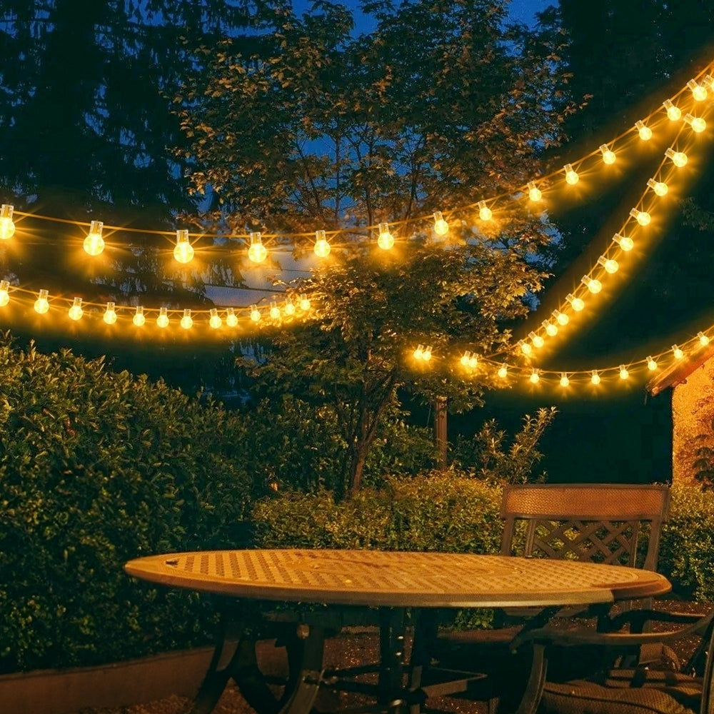 15.25m/20.13m/30.49m G40 Solar Light String, Ip44 Waterproof Outdoor Solar Light Chain/Crystal Fairy Light, With Remote Control And Adjustable Brightness, Ideal For Decorative Lighting In Gardens, Terraces, Balconies, Barbecues, Parties, And Corridors