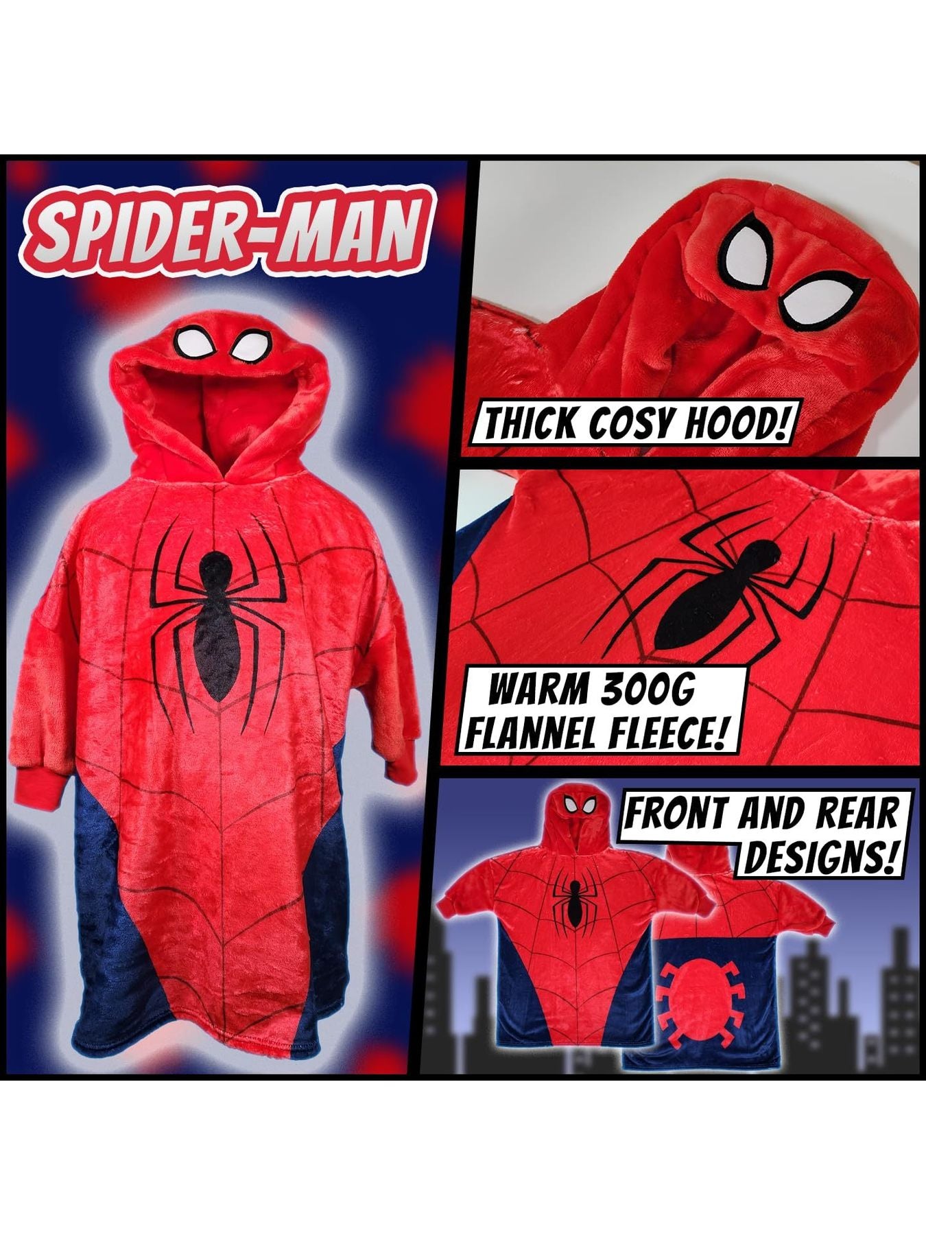 Marvel Spiderman Deluxe Oodie Wearable Blanket Hoodie, Stocking filler xmas gift