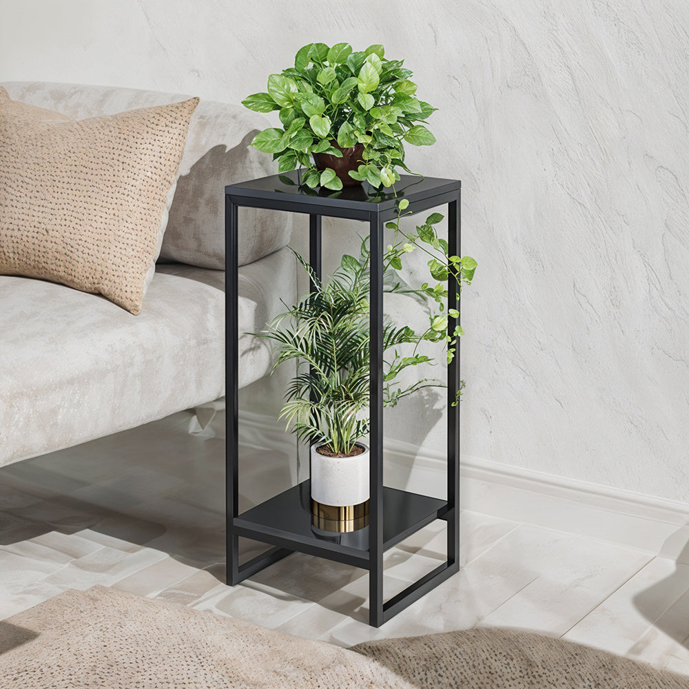 1 Pack, 2-Tier Versatile Metal Plant Stand - Space-Saving Indoor/Outdoor Multi-Layer Potted Plant Rack - Ideal Home Decoration Organizer for Living Room, Balcony, and Bedroom with Sturdy Construction and Easy Assembly - Black/White