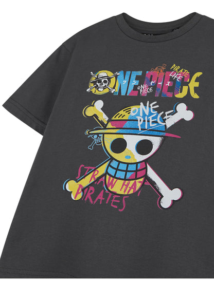 One Piece Pirate Life Boys Grey Short-Sleeved T-Shirt | Pirate Graphic Tee for Kids | Pirate Ship Adventure Theme Top Gift | Childrens Nautical Apparel | Boys Pirate Life Merchandise
