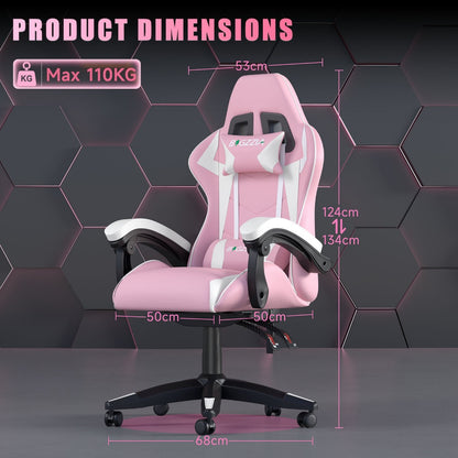 High-Back Gaming Chair with Lumbar Cushion & Headrest – Height Adjustable 90°-155° Reclining Office Computer Chair for Adults 130kg Capacity 10 Colours