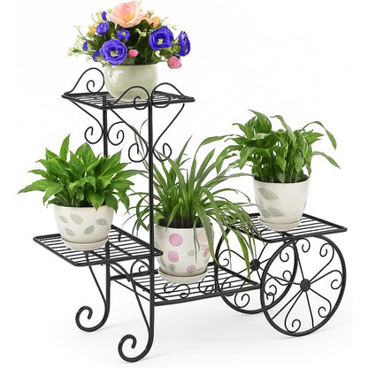 3 Tier Metal Plant Stand Indoor Outdoor, Decorative Flower Pot Display Rack Floor Standing Iron Planter Shelf for Garden, Balcony, Patio, Home Décor, Holds 4 Flower Pots