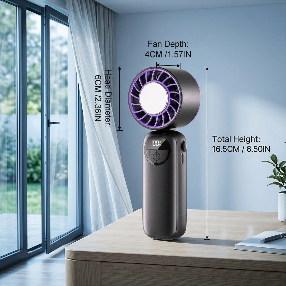 Rechargeable Handheld Cooling Fan, Portable Mini Fan with Stepless Speed Control & Smart LED Display, 3-in-1 Desktop/Neck-Hung Fan, USB Rechargeable, Quiet & Lightweight for Travel Office Outdoor