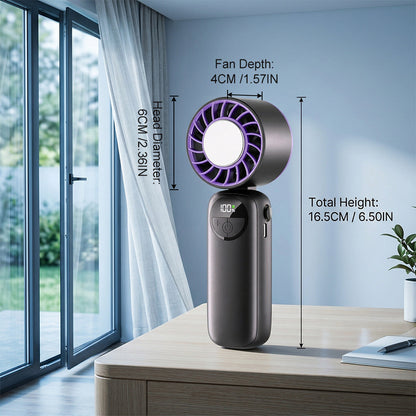Rechargeable Handheld Cooling Fan, Portable Mini Fan with Stepless Speed Control & Smart LED Display, 3-in-1 Desktop/Neck-Hung Fan, USB Rechargeable, Quiet & Lightweight for Travel Office Outdoor